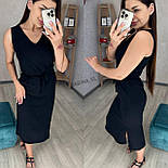 Базове міді плаття без рукавів із зав'язкою на поясі та розрізом на спідниці (р. 42-48) 7035286, фото 7