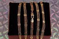 Цепь Xuping Jewelry двойной панцирь с перлинами и квадратными вставками 50 см 5 мм золотистая