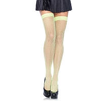 Неонові панчохи-сітка Leg Avenue Nylon Fishnet Thigh Highs Neon Green, one size