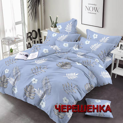 Тканина для постільної білизни Бязь "Gold" Lux GL3581blue (50м) квіти та тропічне листя на блакитному, фото 1