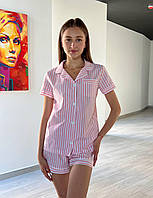 Женская пижама BO.Brand рубашка и шорты Коттон ХS-S Розовая полоска