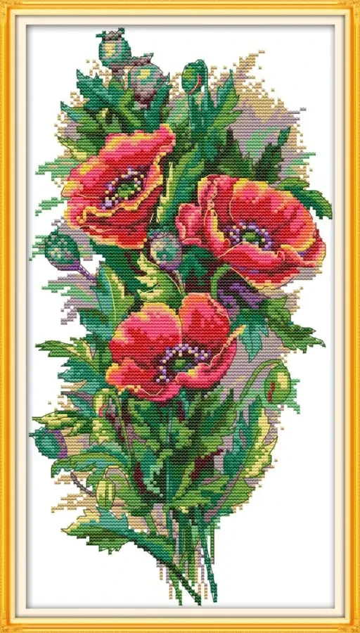 Набір для вишивання хрестиком по нанесеному на канву схемі "A bunch of flowers ".  AIDA 14CT printed, 22*41 см, фото 1