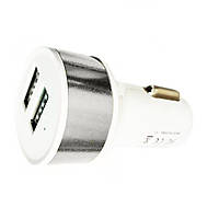 Зарядное устройство 12584 автомобильное круглое 2USB 2.1A (White Silver) | Автозарядка