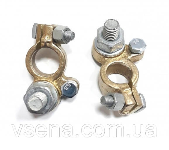 Клема акумулятора 2 шт. (латун, калюжена)РЕМОНТ.універа.КАМАЗ, МАЗ, ГАЗ, турктора (230 г.) болтовий затискач D=10