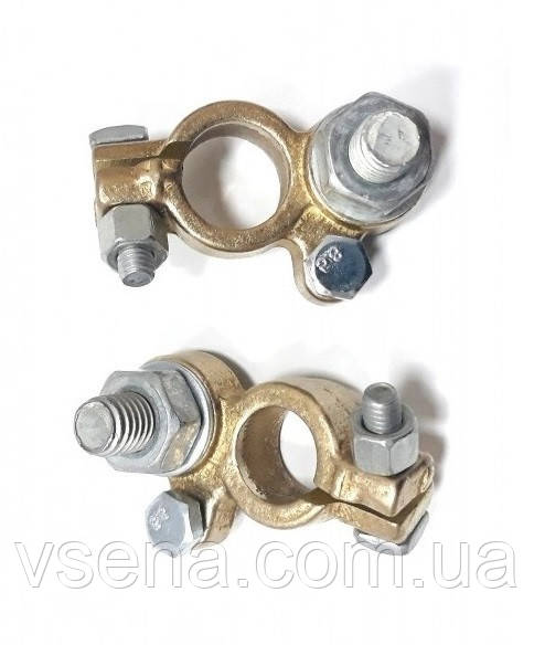 Клема акумуляторна (АКБ) 2 шт. (латунна)РЕМОНТ.універсал. КАМАЗ, МАЗ, ГАЗ, турктора (200 г) болтовий затискач