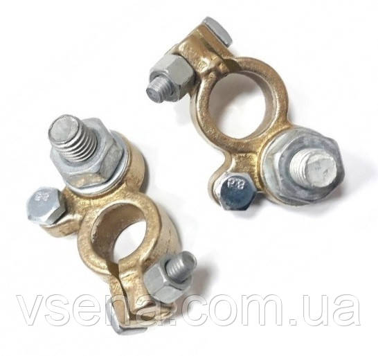 Клема акумуляторна (АКБ) 2 шт. (латунна)РЕМОНТ.універсал. КАМАЗ, МАЗ, ГАЗ, турктора (240 г.) болтовий затискач