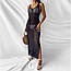 Пляжна туніка-сукня сітка в'язана довга з поясом, чорна, розмір S/M, фото 2
