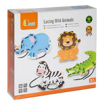 Шнурівка дерев'яна Viga Toys Дикі африканські тварини (51326), фото 1