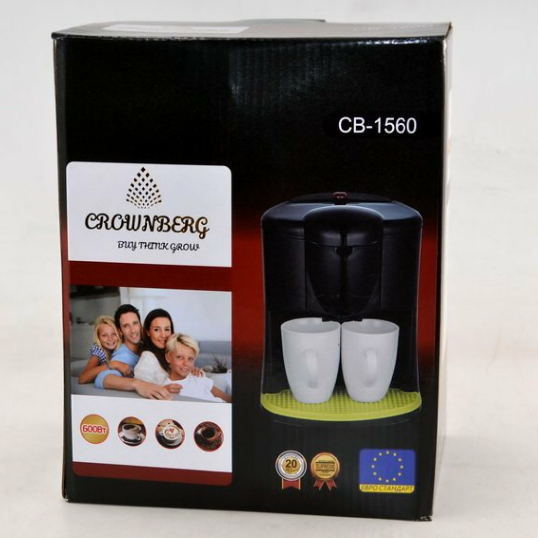 Профессиональная капельная кофеварка на две чашки Crownberg CB-1560, Кофе-машина 600 Вт 0,3 л - фото 2 - id-p1862673195