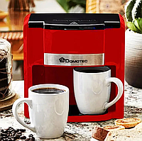 Электрическая бытовая капельная кофеварка с керамическими чашками DOMOTEC MS-0705 красная