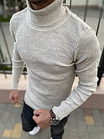 Стильный демисезонный серый мужской свитер, молодежный мужской гольф бежевый модный