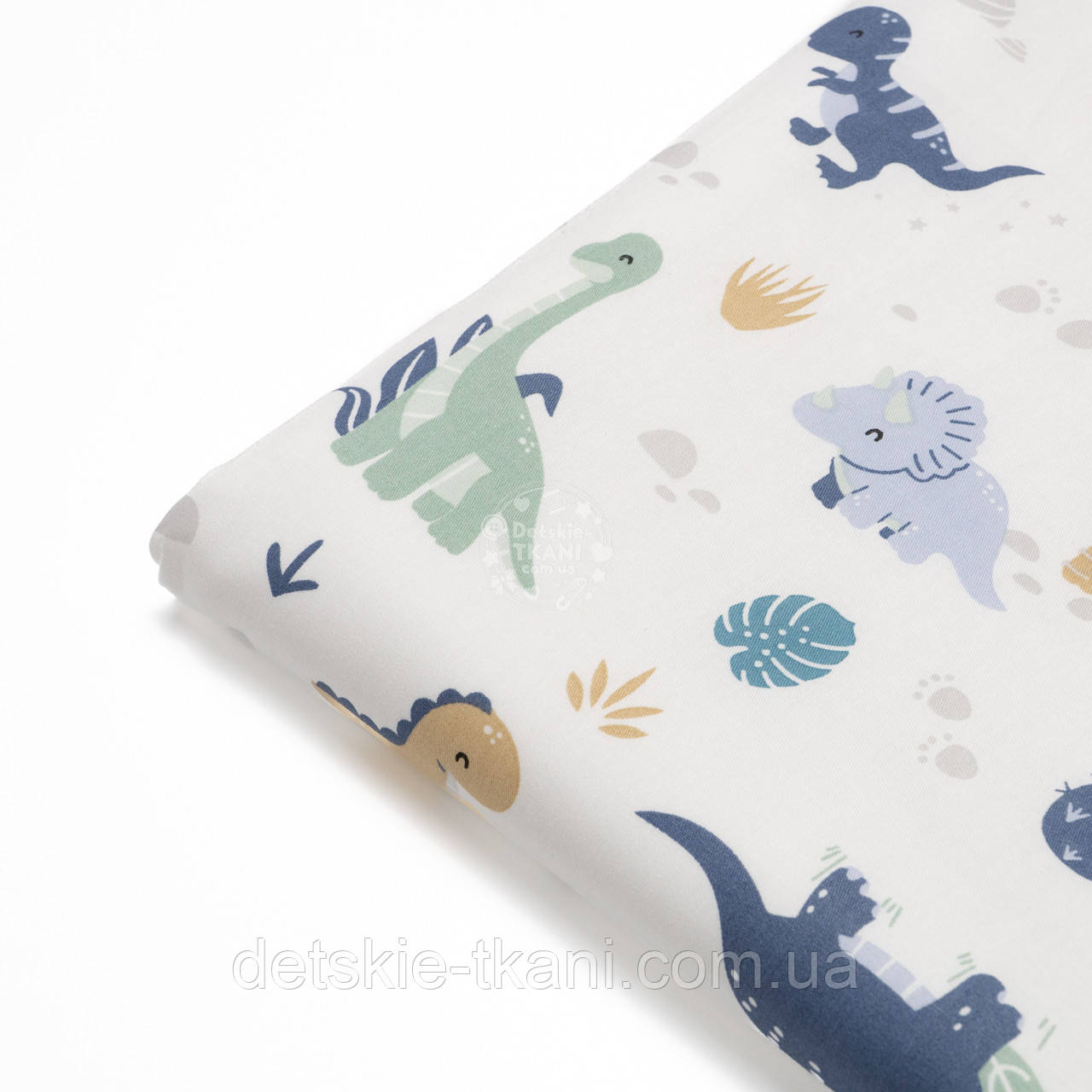 Відріз сатину "Динозаври у тропіках на білому тлі", №4679с, розмір 75*160 см, фото 1