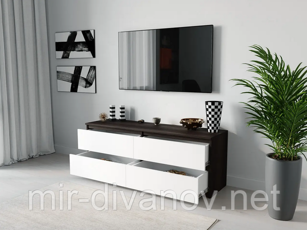 Комод під телевізор із фасадами без ручок Венге+Білий FT-223, фото 1