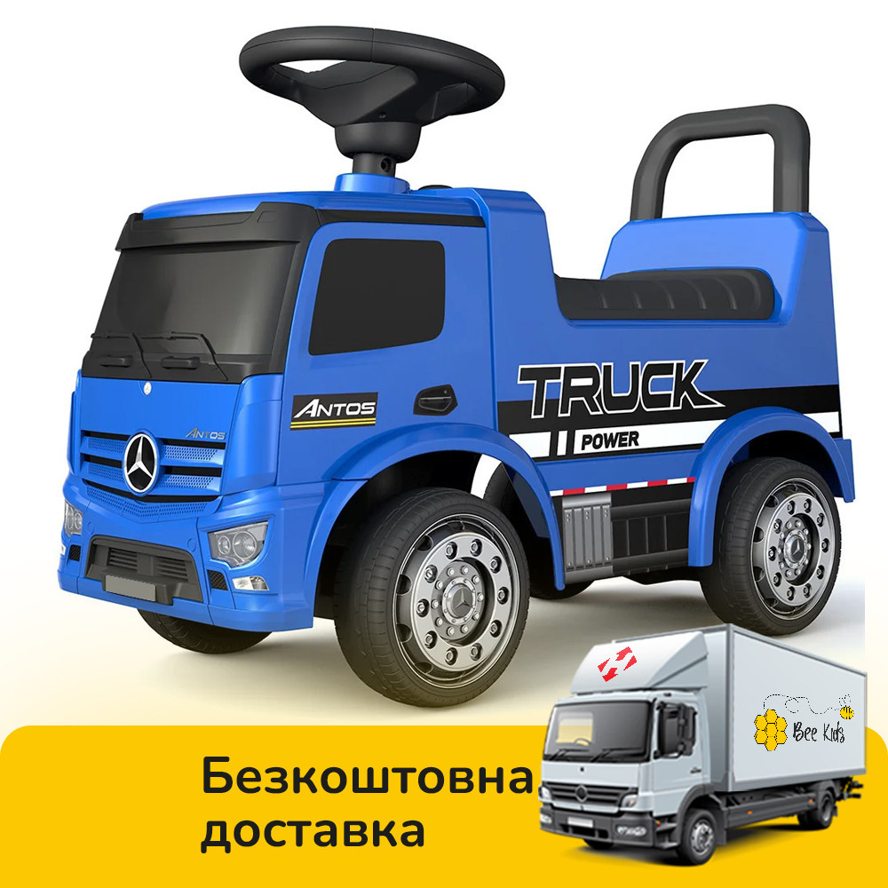 Дитяча каталка-толокар Mercedes (машинка, музика, на батарейці) Вантажівка Bambi 656-4 Синій, фото 1
