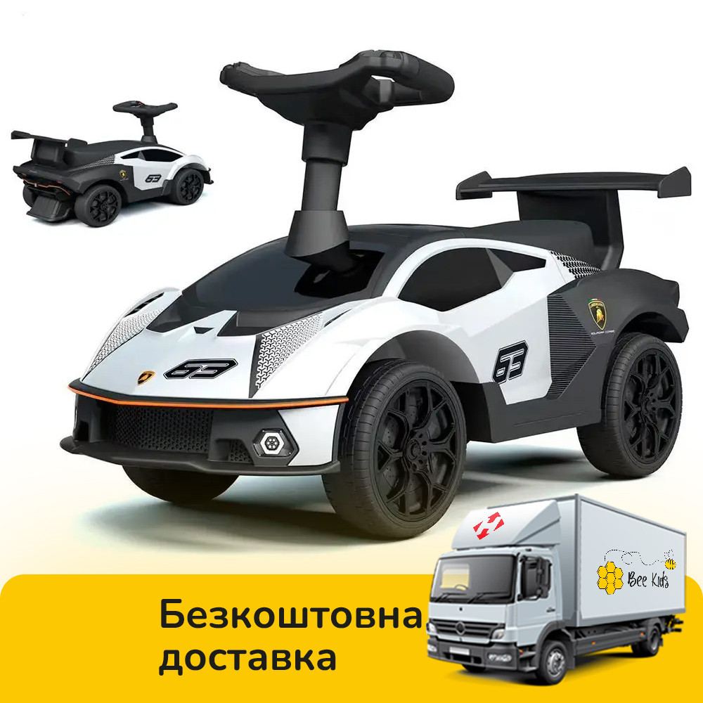 Дитяча каталка-толокар Lamborghini (машинка, музика, на батарейці) Bambi 660-1 Білий, фото 1