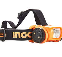 Мощный налобный яркий фонарик на батарейках INGCO HHL013AAA2, фонарь на голову качественный оранжевый