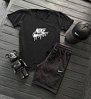 Шорти футболки та кепка Nike чорного кольору 3 в 1 (Музький літній спортивний костюм Найк модний принт)