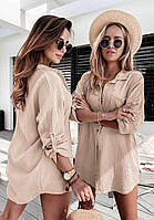 Жіноча стильна сорочка з мусліна новинка 2023 беж