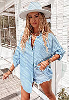 Жіноча стильна сорочка з мусліна новинка 2023 блакитний