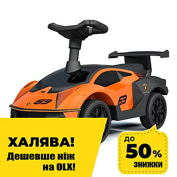 Дитяча каталка-толокар Lamborghini (машинка, музика, на батарейці) Bambi 660-7 Помаранчевий