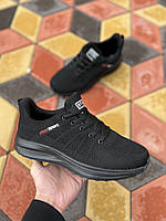 Повседневные стильные мужские летние кроссовки черные, текстильные демисезонные спорт мужские кроссы сетка