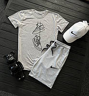 Шорти футболки та кепка Nike сірого кольору 3 в 1 (Музький літній спортивний костюм Найк модний принт)