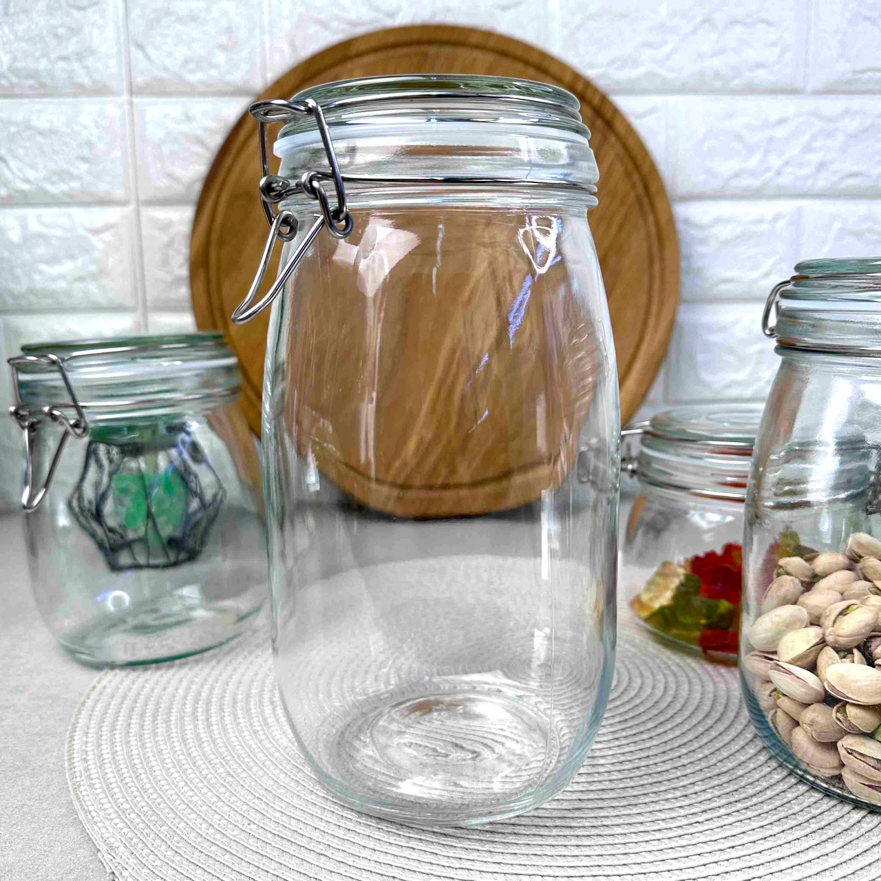 Висока скляна банка на затиску 1.5 л, фото 1