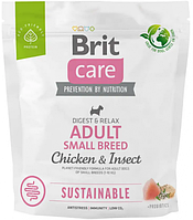 Сухой корм для взрослых собак мелких пород Brit Care Dog Sustainable Adult Small Breed 1 кг курица и насекомые