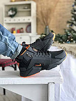 Мужские кроссовки Nike Huarache Acronym Termo Black/Orange. Найк Хуараче чёрно/оранжевы. Термоподкладка