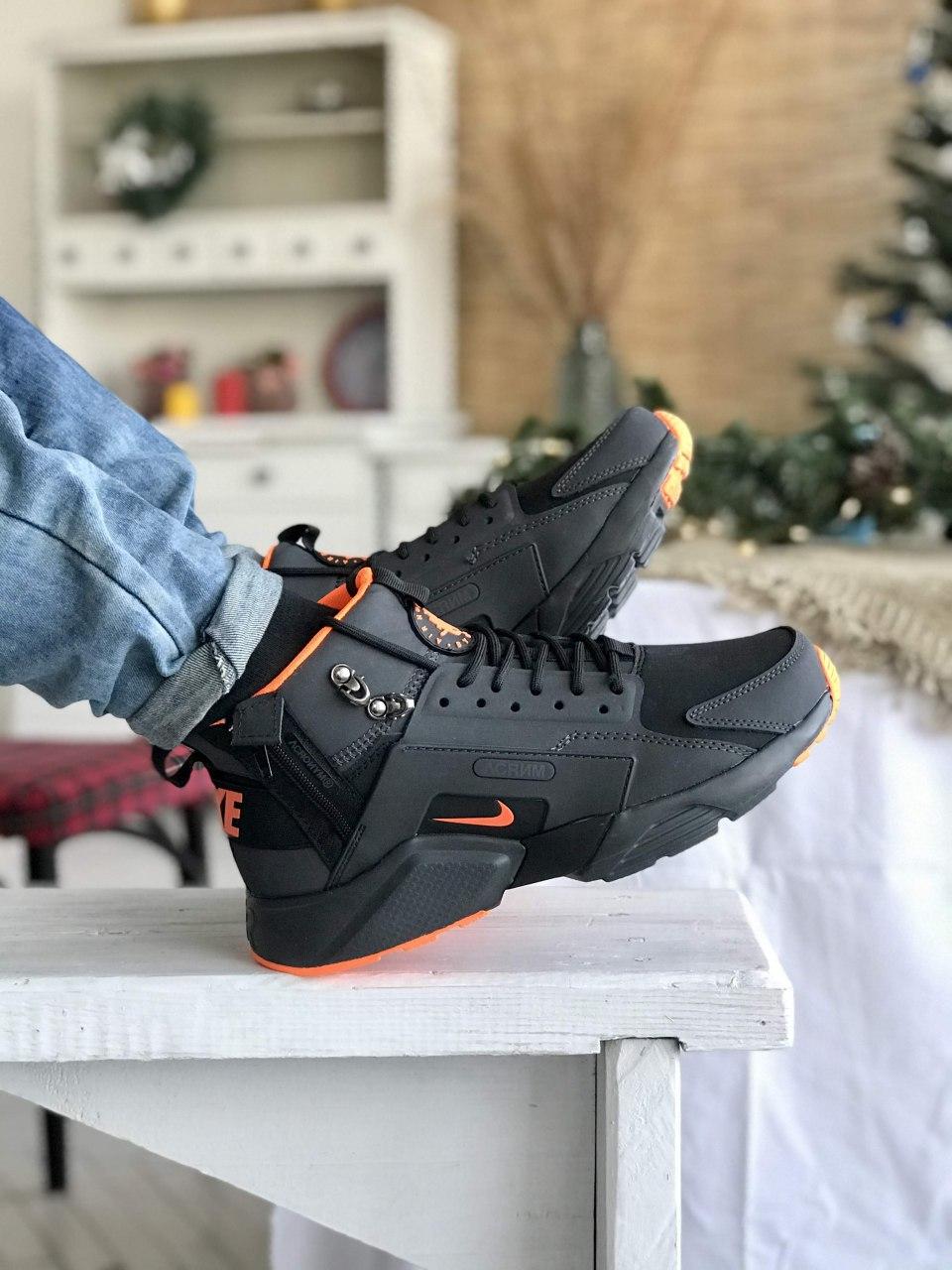 Чоловічі кросівки Nike Huarache Acronym Termo Black/Orange. Найк Хуараче чорно/помаранчевих. Термоподкладка