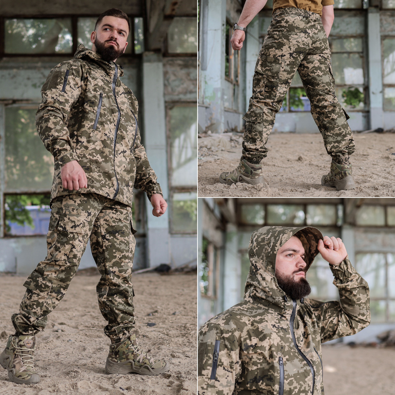 Форма тактична 2 в 1(куртка з капюшон + штани на резинках) "Горка" Grifon піксель ріп-стоп (вафелька)