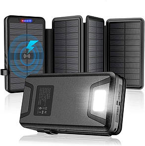 Повербанк QiSa 38800 mAh із сонячними панелями та бездротовою зарядкою Qi, фото 1