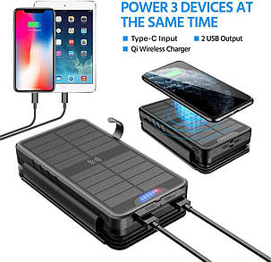 Повербанк QiSa 38800 mAh із сонячними панелями та бездротовою зарядкою Qi, фото 3