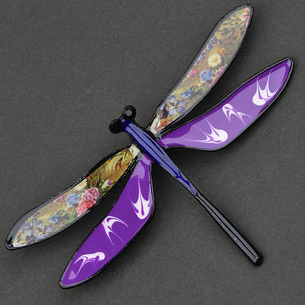 Брошка металева на сріблястій основі бабка різнобарвна покрита кольоровою емаллю розмір 45х75 мм, фото 1