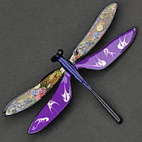 Брошка металева на сріблястій основі бабка різнобарвна покрита кольоровою емаллю розмір 45х75 мм