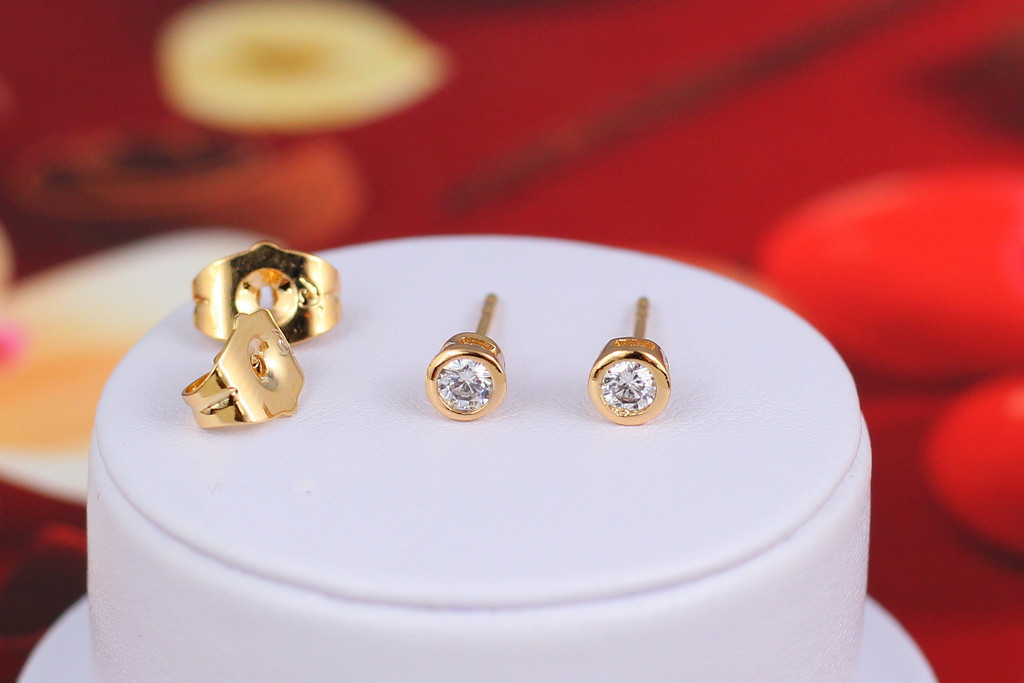 Сережки гвоздики Xuping Jewelry камінчики з обідком 3 мм золотисті
