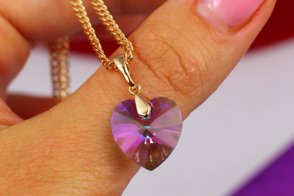 Кулон Xuping Jewelry Сваровскі сердечко хамелеон рожеве 1,5 см золотистий