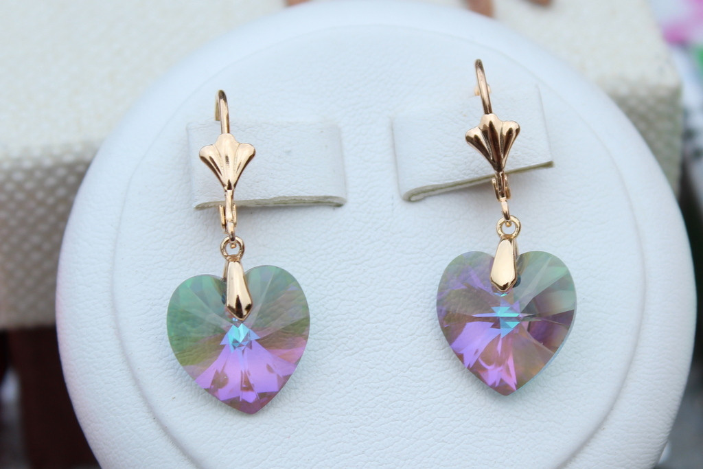 Сережки підвіски Xuping Jewelry Сваровскі фіолетові хамелеони 3,3 см золотисті