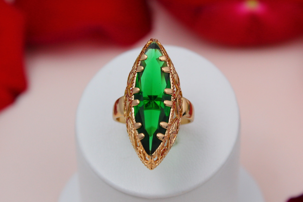 Кільце Xuping Jewelry Маркіз із зеленим каменем р 18 золотисте