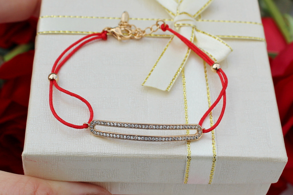 Браслет Xuping Jewelry червона нитка з пластиною з каменів 17 см 3 мм домішка ланцюга 3 см золотистий