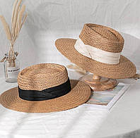 Женская соломенная шляпа (с черной лентой)