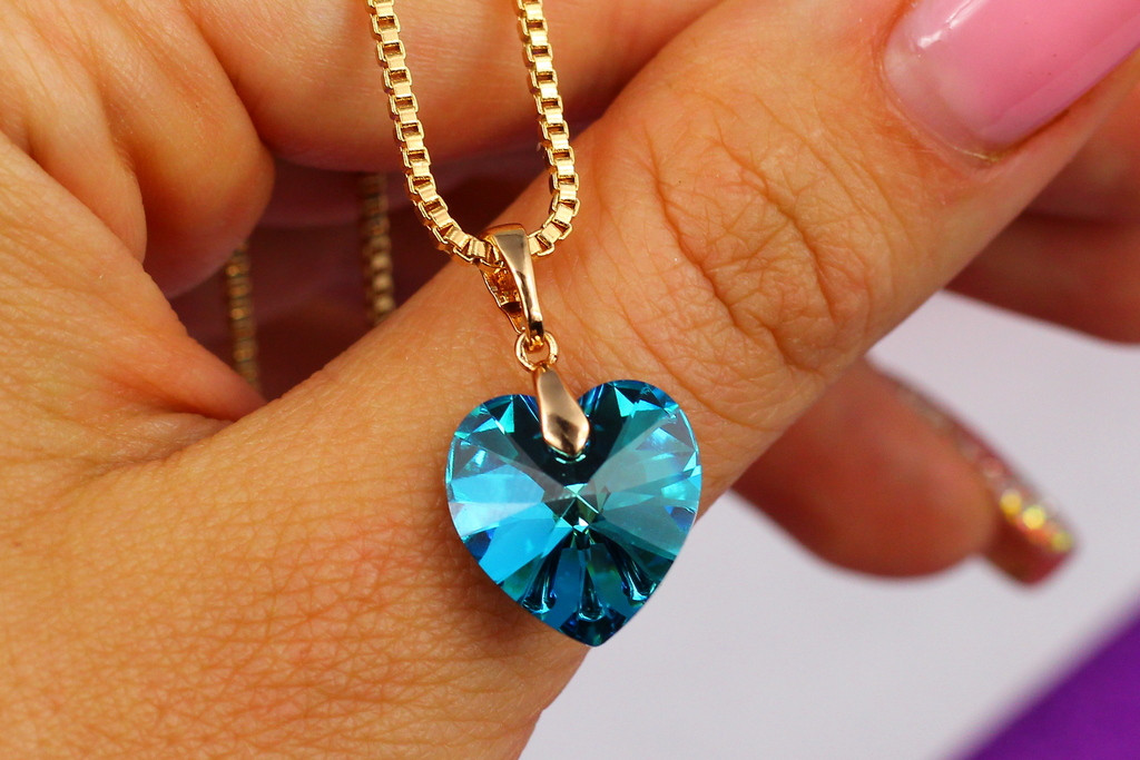 Кулон Xuping Jewelry Сваровскі сердечко хамелеон бірюзово-блакитний 1.5 см золотистий