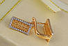 Сережки Xuping Jewelry прямокутні з грецьким візерунком з родієм 1,8 см золотисті, фото 2