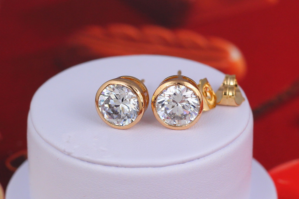 Сережки гвоздики Xuping Jewelry камінь в обідку 10 мм золотисті