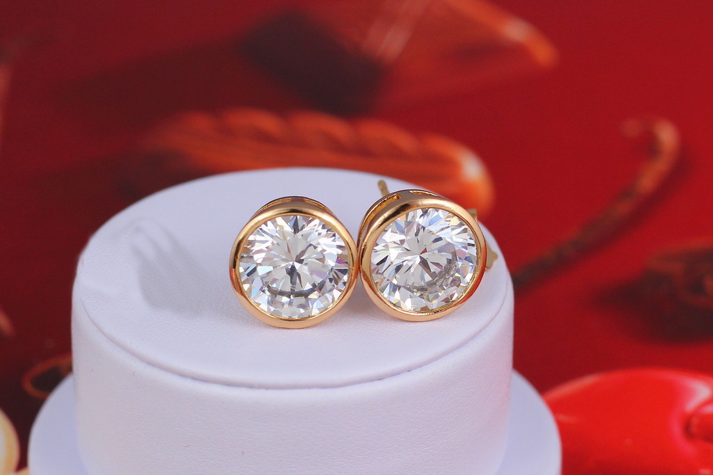 Сережки гвоздики Xuping Jewelry камінь в обідку 12 мм золотисті
