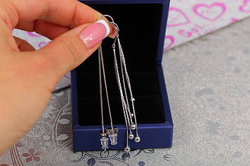 Сережки протяжки Xuping Jewelry з трьома срібними кульками 7 см сріблясті