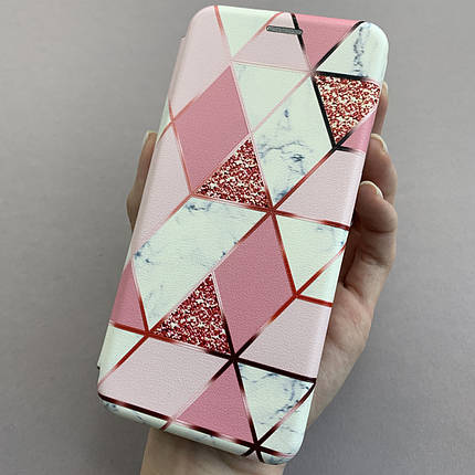 Чохол-книга для Xiaomi Redmi 9T книжка з малюнком з ромбіками на телефон сяомі редмі 9т рожева r7p, фото 1
