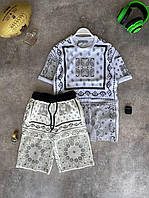 Мужской стильный летний комплект бандана шорты и футболка белого цвета