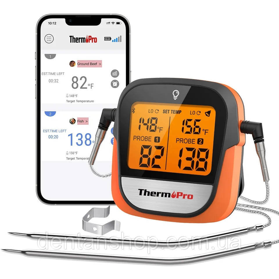 Бездротовий (Bluetooth)-термометр кулінарний для м'яса, духовки ThermoPro TP-902 з двома щупами (100 метрів)
