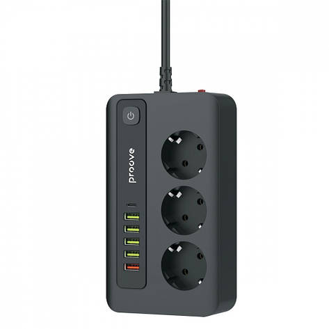 Мережевий фільтр Proove Power Socket PD-03 20W (3 розетки + 5 USB) black, фото 1